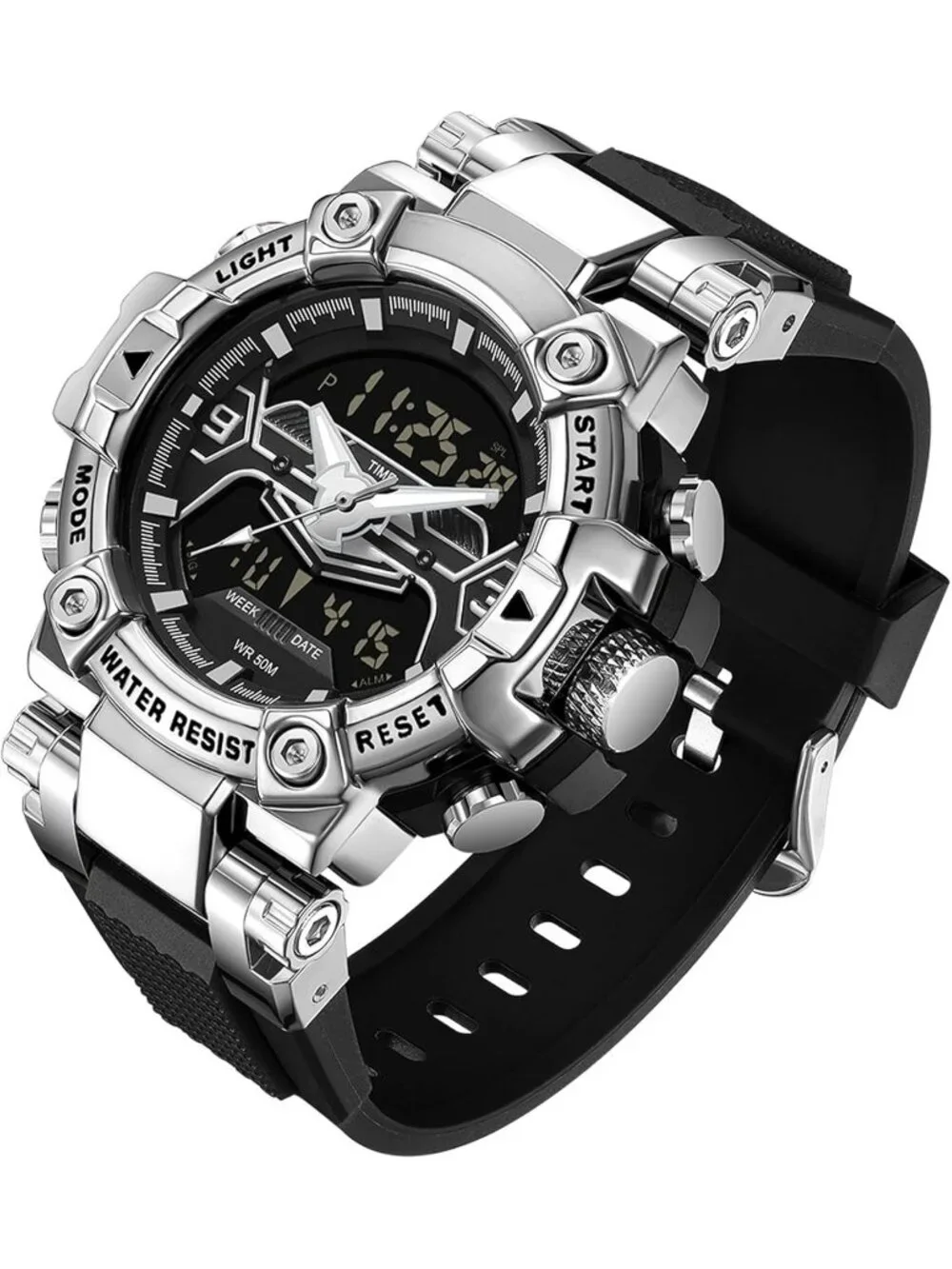 Men's Silver Analog Quartz Cool Designer Hombres Unique Electronics Duty Watch